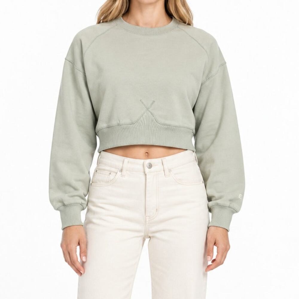 Everlane Organic Cotton Cropped Sweatshirt Sage Green Small